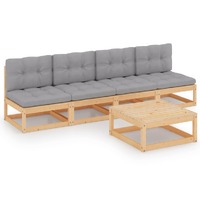  5 Piece Garden Lounge Set with Cushions Solid Pinewood