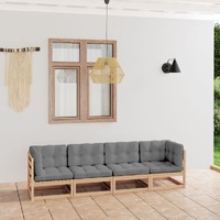  4-Seater Garden Sofa with Cushions Solid Pinewood