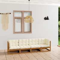  4-Seater Garden Sofa with Cushions Solid Pinewood