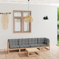  5 Piece Garden Lounge Set with Cushions Solid Pinewood