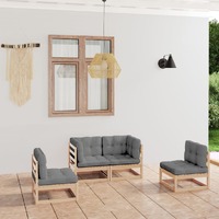  4 Piece Garden Lounge Set with Cushions Solid Pinewood