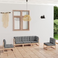  5 Piece Garden Lounge Set with Cushions Solid Pinewood
