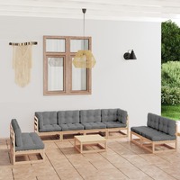  9 Piece Garden Lounge Set with Cushions Solid Pinewood
