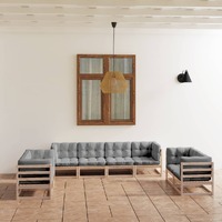  8 Piece Garden Lounge Set with Cushions Solid Pinewood