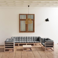  9 Piece Garden Lounge Set with Cushions Solid Pinewood