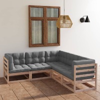  5 Piece Garden Lounge Set with Cushions Solid Pinewood
