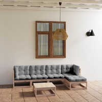  6 Piece Garden Lounge Set with Cushions Solid Pinewood