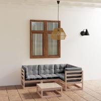  5 Piece Garden Lounge Set with Cushions Solid Pinewood