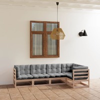  5 Piece Garden Lounge Set with Cushions Solid Pinewood