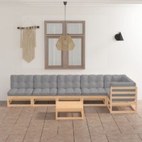  7 Piece Garden Lounge Set with Cushions Solid Pinewood