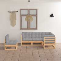  5 Piece Garden Lounge Set with Cushions Solid Pinewood
