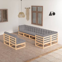  8 Piece Garden Lounge Set with Cushions Solid Pinewood