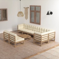  9 Piece Garden Lounge Set with Cushions Solid Pinewood