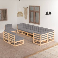  9 Piece Garden Lounge Set with Cushions Solid Pinewood