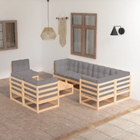  9 Piece Garden Lounge Set with Cushions Solid Pinewood