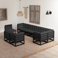  9 Piece Garden Lounge Set with Cushions Solid Pinewood