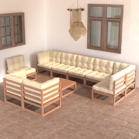  10 Piece Garden Lounge Set with Cushions Solid Pinewood