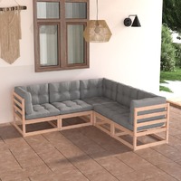  5 Piece Garden Lounge Set with Cushions Solid Pinewood