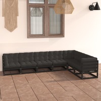  7 Piece Garden Lounge Set with Cushions Black Solid Pinewood