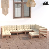  9 Piece Garden Lounge Set &amp; Cushions Honey Brown Solid Pinewood