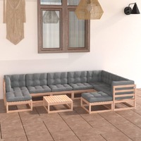  10 Piece Garden Lounge Set with Cushions Solid Pinewood