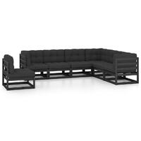  7 Piece Garden Lounge Set with Cushions Black Solid Pinewood