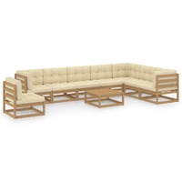  9 Piece Garden Lounge Set &amp; Cushions Honey Brown Solid Pinewood