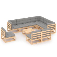  10 Piece Garden Lounge Set with Cushions Solid Pinewood