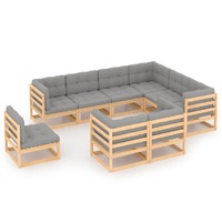  9 Piece Garden Lounge Set with Cushions Solid Pinewood