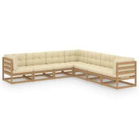  7 Piece Garden Lounge Set &amp; Cushions Honey Brown Solid Pinewood