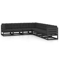  7 Piece Garden Lounge Set with Cushions Black Solid Pinewood