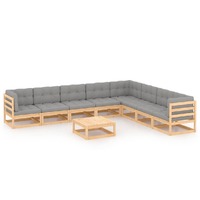  9 Piece Garden Lounge Set with Cushions Solid Pinewood