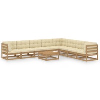  9 Piece Garden Lounge Set&amp;Cushions Honey Brown Solid Pinewood