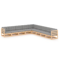  9 Piece Garden Lounge Set with Cushions Solid Pinewood