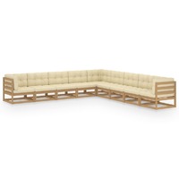  9 Piece Garden Lounge Set &amp; Cushions Honey Brown Solid Pinewood