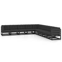  9 Piece Garden Lounge Set with Cushions Black Solid Pinewood