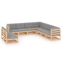  9 Piece Garden Lounge Set with Cushions Solid Pinewood