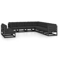  9 Piece Garden Lounge Set with Cushions Black Solid Pinewood