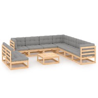  10 Piece Garden Lounge Set with Cushions Solid Pinewood