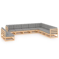  10 Piece Garden Lounge Set with Cushions Solid Pinewood