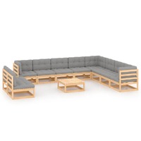  11 Piece Garden Lounge Set with Cushions Solid Pinewood