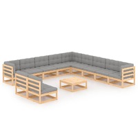  12 Piece Garden Lounge Set with Cushions Solid Pinewood