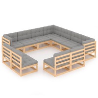  11 Piece Garden Lounge Set with Cushions Solid Pinewood
