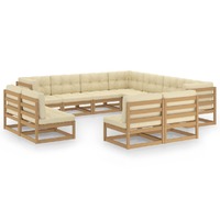  11 Piece Garden Lounge Set&amp;Cushions Honey Brown Solid Pinewood