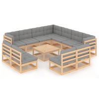  12 Piece Garden Lounge Set with Cushions Solid Pinewood