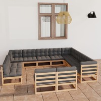  12 Piece Garden Lounge Set with Cushions Solid Pinewood