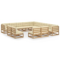  13 Piece Garden Lounge Set&amp;Cushions Honey Brown Solid Pinewood