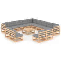  14 Piece Garden Lounge Set with Cushions Solid Pinewood