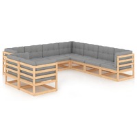  9 Piece Garden Lounge Set with Cushions Solid Pinewood