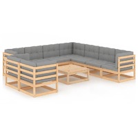  10 Piece Garden Lounge Set with Cushions Solid Pinewood
